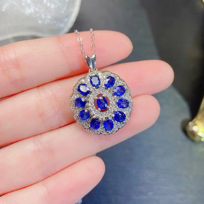 ZECAA 925 Blue Sapphire Jewelry Woman Sapphire Pendant Neckalce With Natural Blue Sapphire 3*4mm S925 Silver Blue Sapphire Lady Pendant