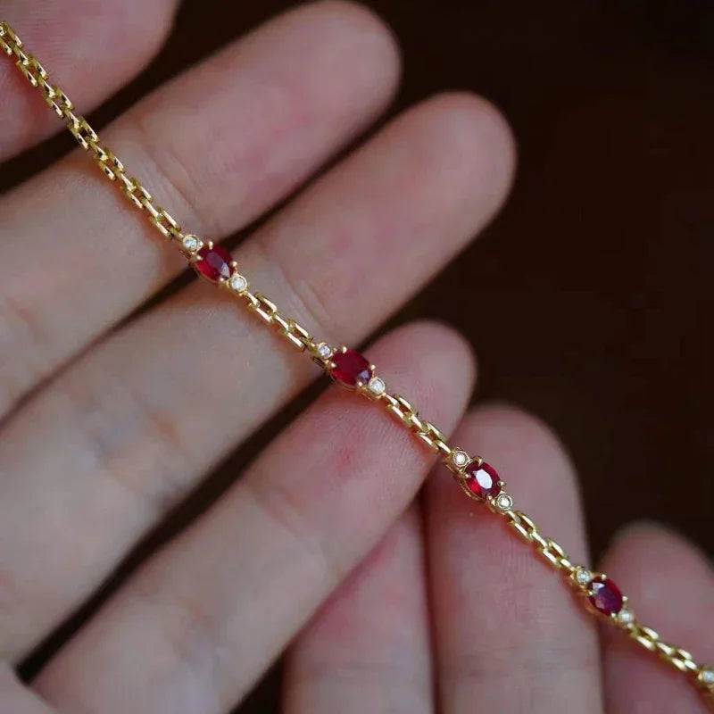 Silver Inlaid Ruby Diamond Bracelet