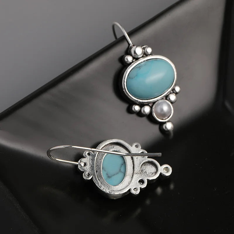 Vintage Turquoise Pearl Dangle Earrings