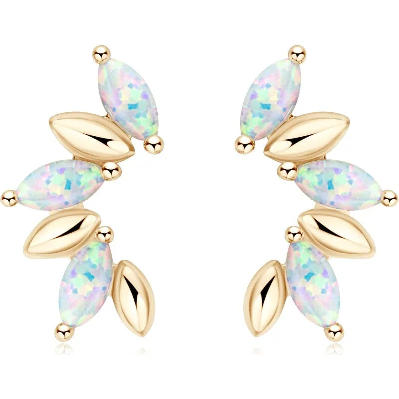 OXTAO Synthetic Opal Fashion Stud Earrings 3x6mm Marquise Shape Cut Ladies 925 Silver Piercing Temperament Earring Jewelry Gift