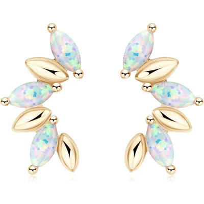 OXTAO Synthetic Opal Fashion Stud Earrings 3x6mm Marquise Shape Cut Ladies 925 Silver Piercing Temperament Earring Jewelry Gift