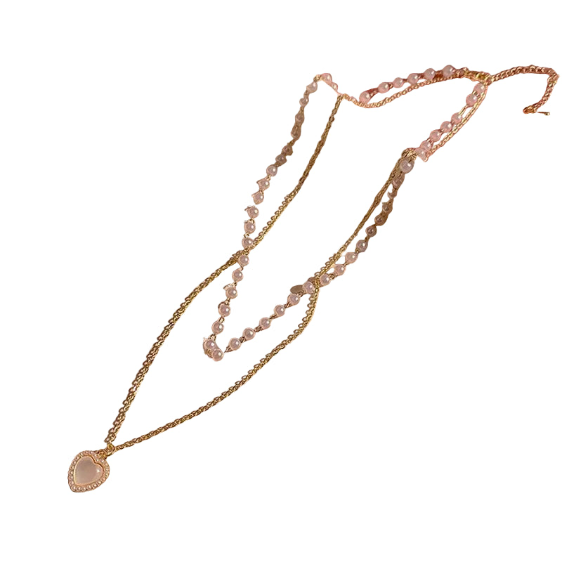 Love Heart Pendant Pearl Chain Necklace