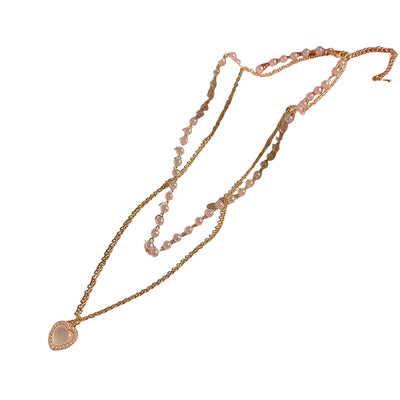 Love Heart Pendant Pearl Chain Necklace