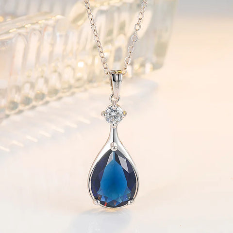 Sterling Silver Blue Sapphire Pendant Necklace