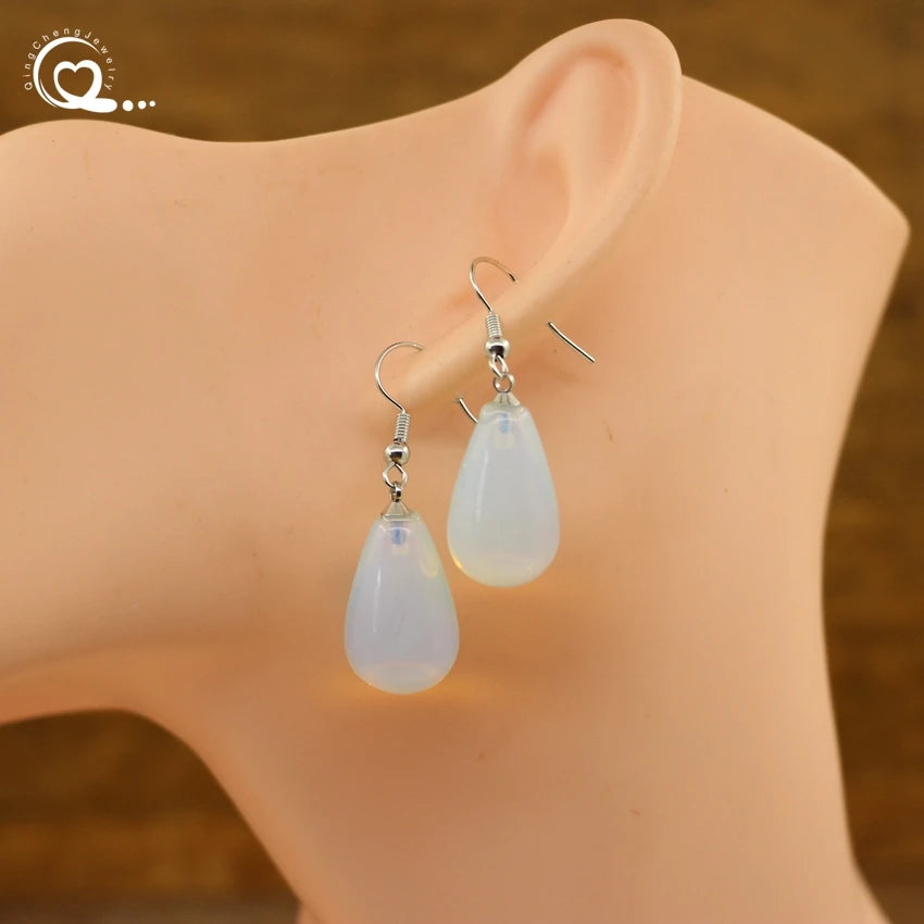 Natural Stone Quartz Water Drop Hook Earrings