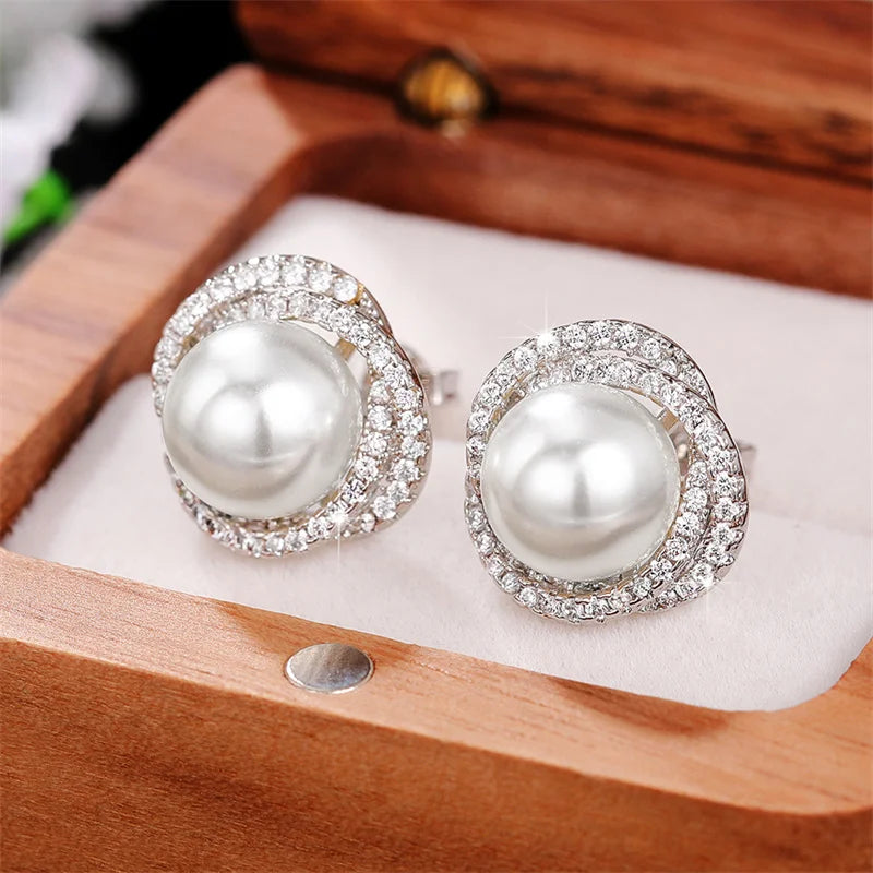 Shiny Imitation Pearl Cross Stud Earrings