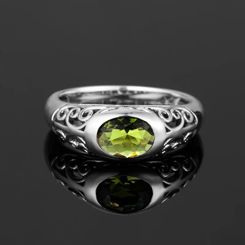 Retro 925 Sterling Silver Peridot Ring