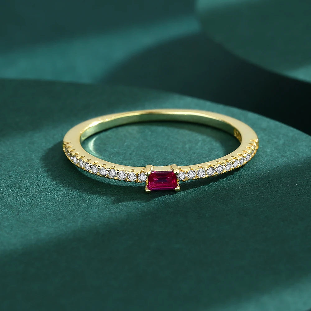 2022 NEW Exquisite 18K Gold Ruby Pink Ring For Women Single Row Diamond Crystal Genuine S925 Silver Anniversary Gift Jewelry