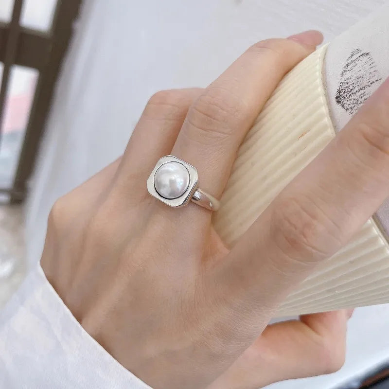 PANJBJ 925 Sterling Silve Moonstone Irregular Ring for Women Party Gift Adjustabler Personality Korean Dropshipping