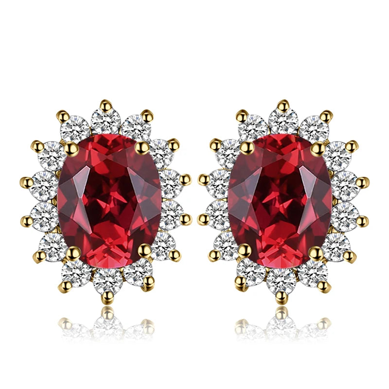 Sterling Silver Stud Earrings Natural Garnet