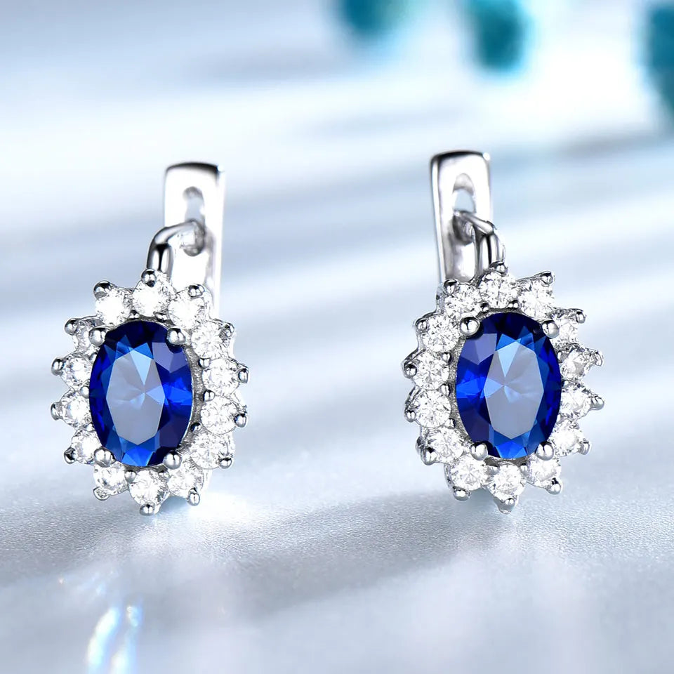 Blue Sapphire Earring Oval 5*7mm Clip Earring for Women 925 Sterling Silver Earrings for Gift