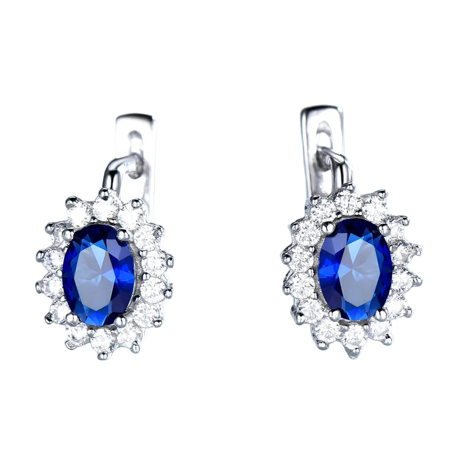 Blue Sapphire Earring Oval 5*7mm Clip Earring for Women 925 Sterling Silver Earrings for Gift
