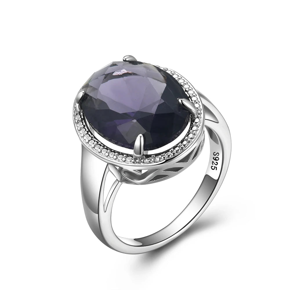 Stylish Oval Amethyst Halo Sterling Silver Ring