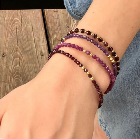 Minimalist Garnet Seed Bead Stacking Bracelet