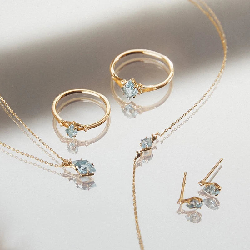 LAMOON Elegant Rhomboid Natrual Sky Blue Topaz Gemstone Pendant Necklace For Women 925 Sterling Silver Gold Plated Fine Jewelry