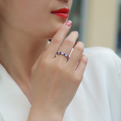 Elegant S925 Silver Ring with Alternating Moissanite & Blue Sapphires, 18K Gold Plated, Exquisite Design, Includes GRA Certifica