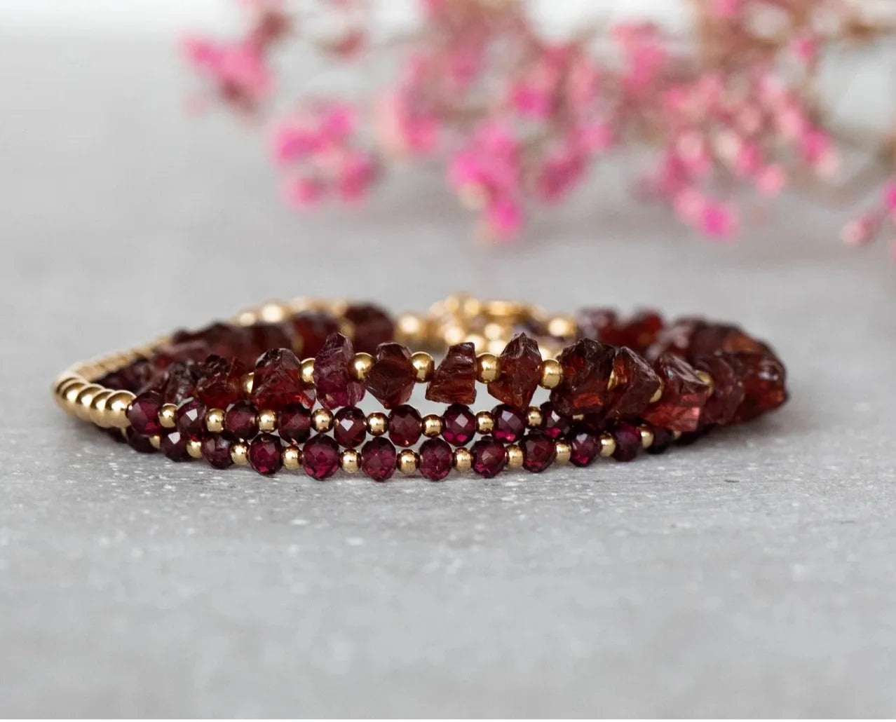 Minimalist Garnet Seed Bead Stacking Bracelet