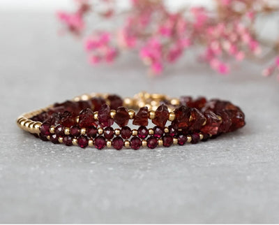 Minimalist Garnet Seed Bead Stacking Bracelet