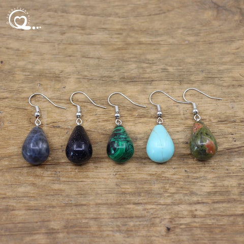 Natural Stone Quartz Water Drop Hook Earrings