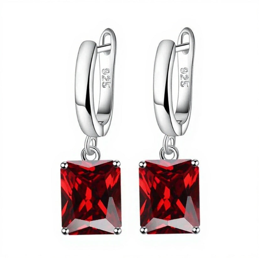 Red Garnet Gemstone Silver Stud Earrings for Capricorn
