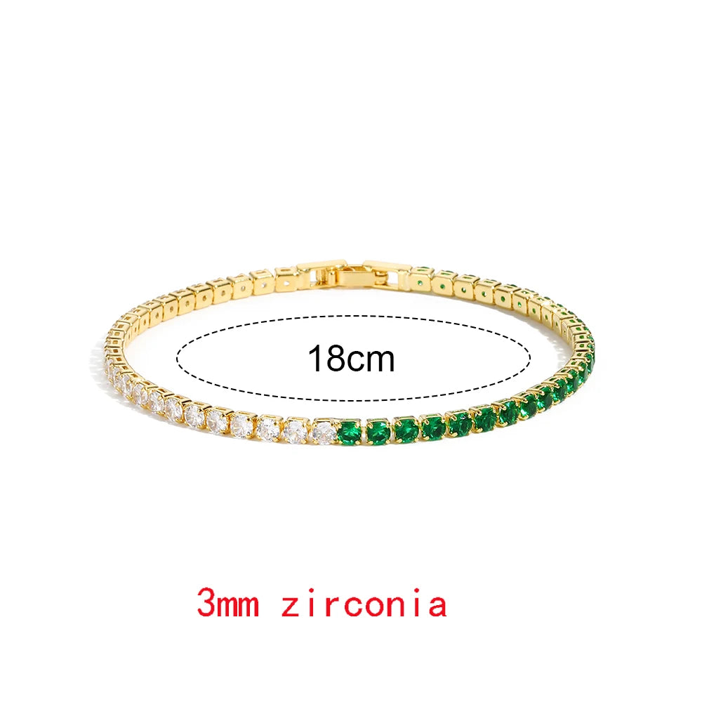 New Trendy Emerald Cubic Zirconia Jewelry 18K Gold Plated Charm Green CZ Crystal Tennis Female Bracelets Bangles for Women Gift