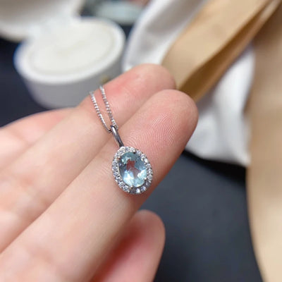 Natural Aquamarine  pendant necklace for women silver 925 jewelry luxury gem stones 18k gold plated free shiping items