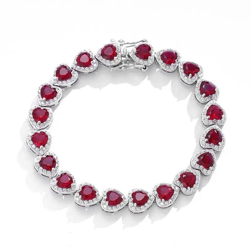 EWYA Luxury S925 Sterling Silver Full Ruby Tennis Bracelet for Women Party Fine Jewelry Lab Grown Gemstones Hand Link Bracelets