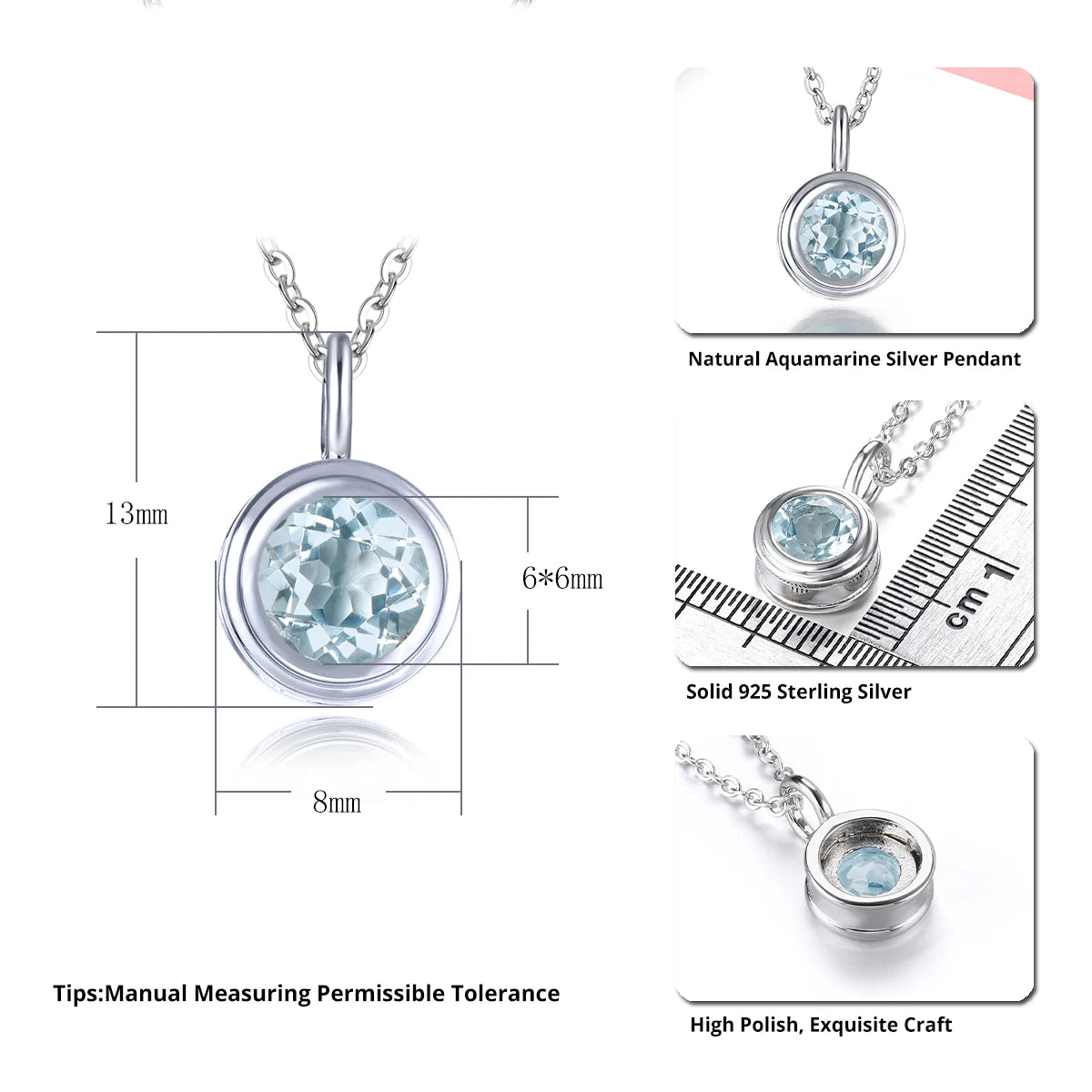 Natural Aquamarine Solid Sterling Silver Pendant