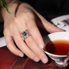 PANJBJ 925 Sterling Silve Topaz Ring for Women Gift Lace Hollowing Out Wide Versatile Grace Vintage Jewelry Dropshipping