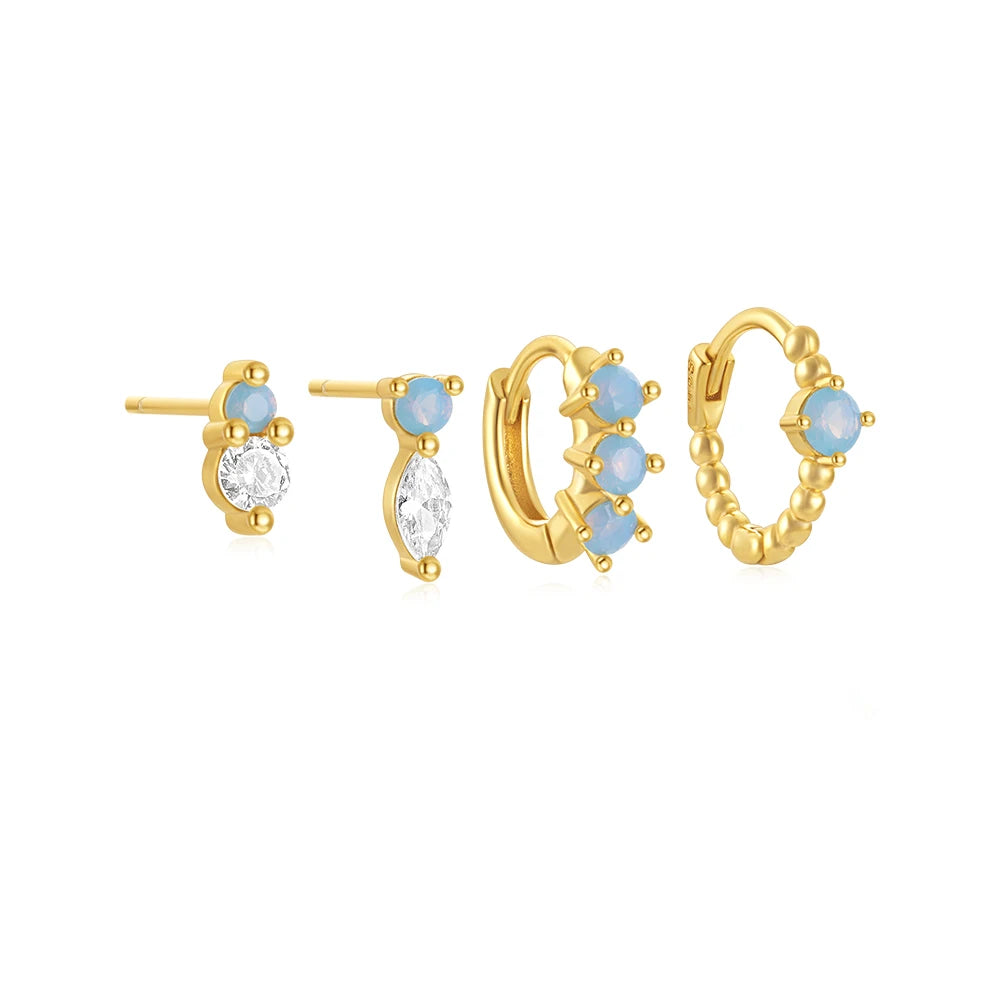 CANNER 1 Set Blue Opal Horse Eye Zircon Stud Earrings For Women 925 Sterling Silver Minimalism Ins Hoop Earrings Fine Jewelry