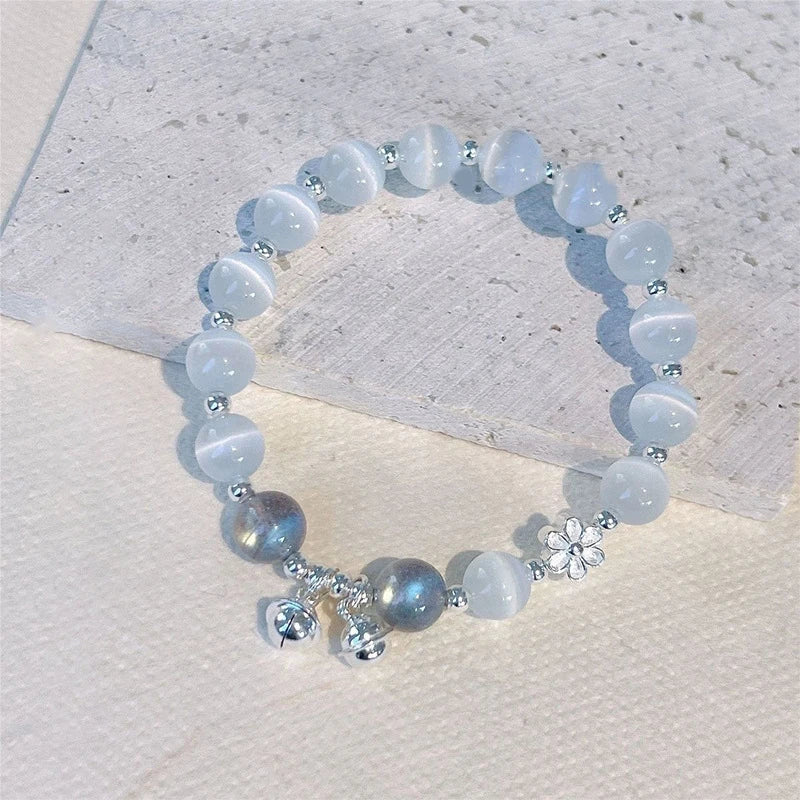 Jewelry Women's New Moonlight Crystal Bracelet Opal Aquamarine Light Luxury Leaf Elastic Bracelet