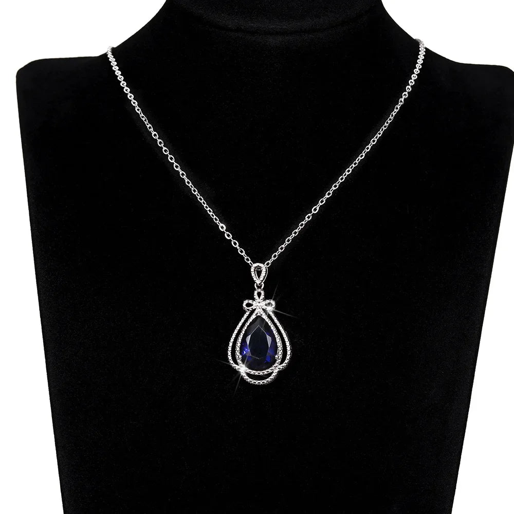 Flower 925 Sterling Silver Chocker Necklace Lab Sapphire Wedding Pendants Necklace For Women Bridal Promise Party Jewelry Gift