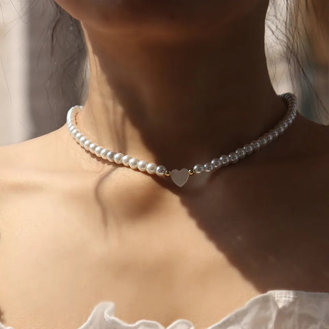 Trendy Shell Heart Imitation Pearls Necklace