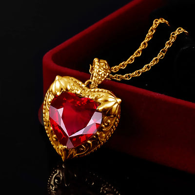 Gold Red Ruby Heart Necklace