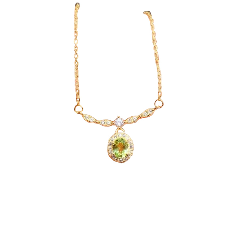 Sparkling 925 Silver Necklace for Party 4mm*5mm Natural Peridot Necklace with 3 Layers 18K Gold Plating Keep Shining