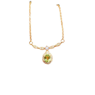 Sparkling 925 Silver Necklace for Party 4mm*5mm Natural Peridot Necklace with 3 Layers 18K Gold Plating Keep Shining
