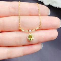 Sparkling 925 Silver Necklace for Party 4mm*5mm Natural Peridot Necklace with 3 Layers 18K Gold Plating Keep Shining