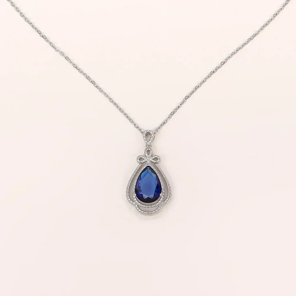 Flower 925 Sterling Silver Chocker Necklace Lab Sapphire Wedding Pendants Necklace For Women Bridal Promise Party Jewelry Gift