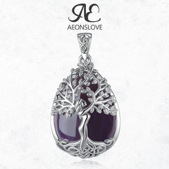 AEONSLOVE Tree of Life Necklace for Women Natural Amethyst Healing Stones Water Drop Pendant Spiritual Jewelry Birthday Gifts