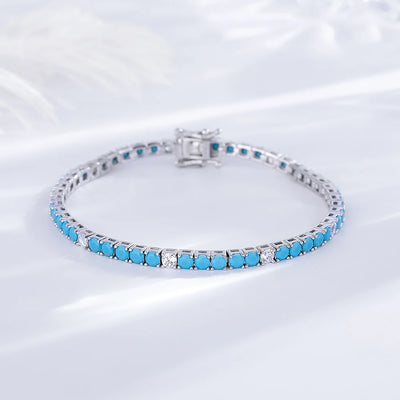 YLMyself 925 Silver Tennis Bracelet 3mm Turquoise Stone White Cubic Zircon Fine Jewelry Gift for Women