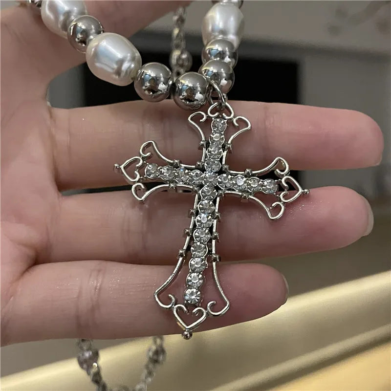 Elegant Pearl Cross Necklace