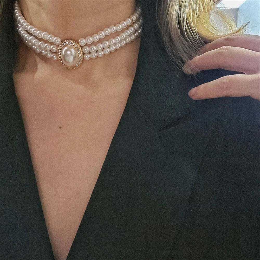 Vintage Three-Layer Pearl Collar Choker