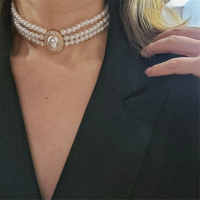 Vintage Three-Layer Pearl Collar Choker