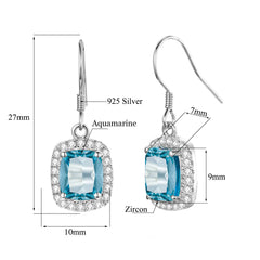 Vintage Aquamarine Earrings 925 Sterling Silver Gemstone Earring for Woman Designer Fine Jewelry Party Mother's Day Gift