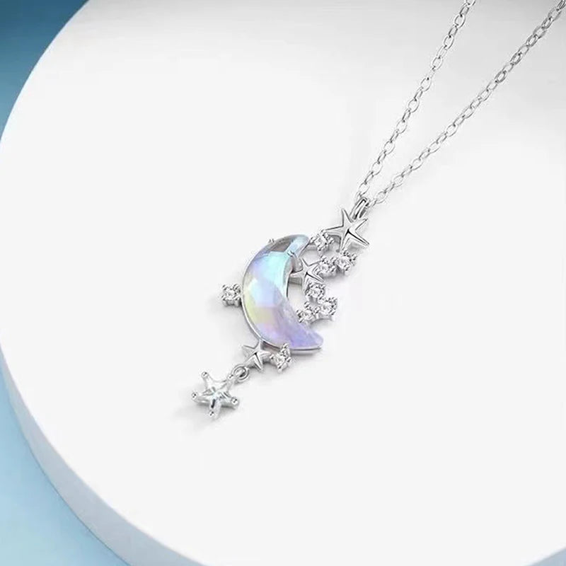 Moonstone Star and Moon Necklace