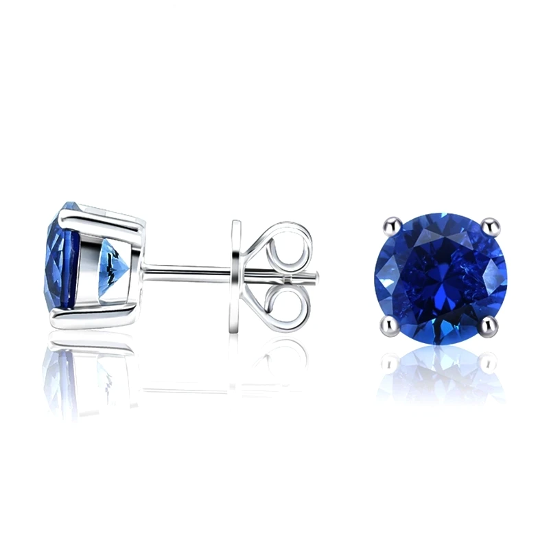 Lab Created royal Blue/Cornflower blue Sapphire Ear Stud 5-9mm with inclusions round Shape S925 Silver earrings Jewelry