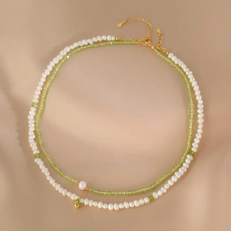 Vintage Freshwater Pearl and Peridot Choker Necklace