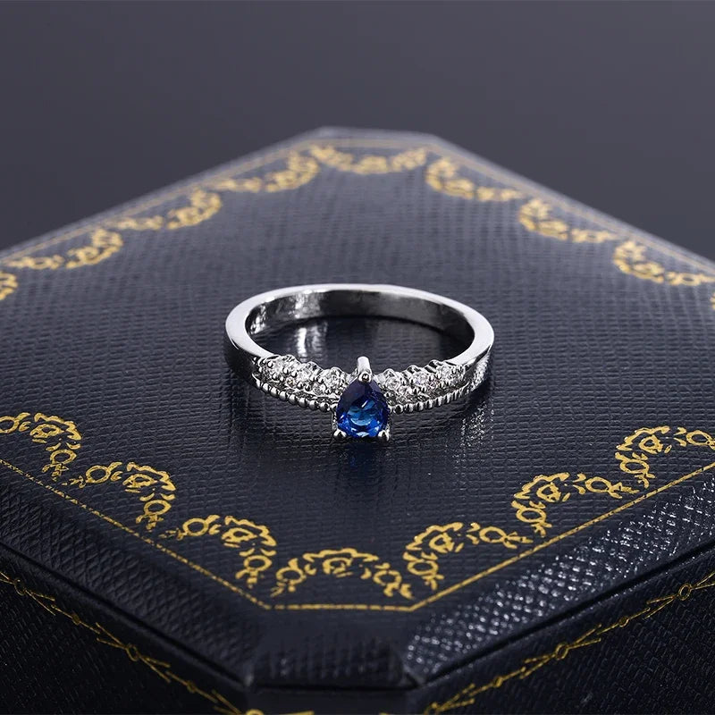 Double Hollow Round Oval Sapphire 925 Silver Plated Couple Ring