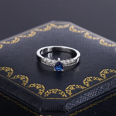 Double Hollow Round Oval Sapphire 925 Silver Plated Couple Ring