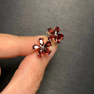 Garnet Petal Stud Earrings in Gold-Toned Setting